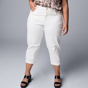 Simply Vera Vera Wang White Midrise Boyfriend Cropped Jeans 20W